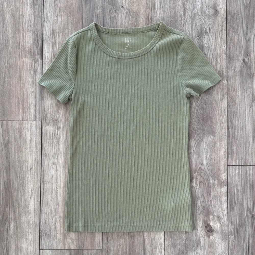 GAP Womens Ribbed Knit T Shirt Crew Neck Short Sleeve‎ Green XS